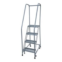 Cotterman Series 1000 16" x 10" x 40" 4-Step Gray Powder-Coated Steel Rolling Ladder with UnaGrip Serrated Tread D0460090-08 - 450 lb. Capacity