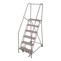 Cotterman Series 1000 24" x 10" x 60" 6-Step Gray Powder-Coated Steel Rolling Ladder with Perforated Tread D0460092-23 - 450 lb. Capacity