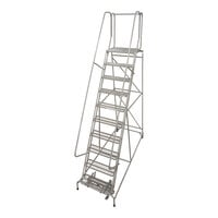Cotterman Series 1000 24" x 20" x 100" 10-Step Gray Powder-Coated Steel Rolling Ladder with UnaGrip Serrated Tread 1010R2A3E2 - 450 lb. Capacity