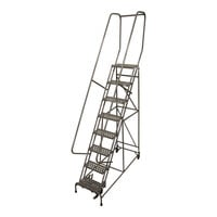 Cotterman Series 1000 16" x 10" x 80" 8-Step Gray Powder-Coated Steel Rolling Ladder with UnaGrip Serrated Tread D0460095-11 - 450 lb. Capacity