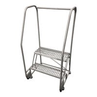 Cotterman TiltNRoll 24" x 10" x 20" 2-Step Gray Powder-Coated Steel Rolling Ladder with Perforated Tread D0920120-23 - 450 lb. Capacity
