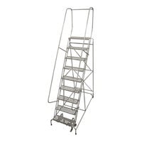 Cotterman Series 1000 24" x 10" x 90" 9-Step Gray Powder-Coated Steel Rolling Ladder with Perforated Tread D0460095-25 - 450 lb. Capacity