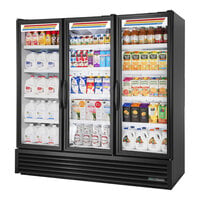 True FLM-81~TSL01 80 3/4" Black Refrigerated Glass Door Merchandiser with LED Lighting and Full Length Doors
