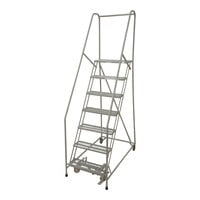 Cotterman Series 1000 24" x 10" x 70" 7-Step Gray Powder-Coated Steel Rolling Ladder with UnaGrip Serrated Tread D0460092-17 - 450 lb. Capacity