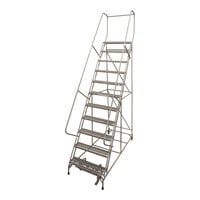 Cotterman Series 1000 24" x 10" x 110" 11-Step Gray Powder-Coated Steel Rolling Ladder with UnaGrip Serrated Tread D0460095-19 - 450 lb. Capacity