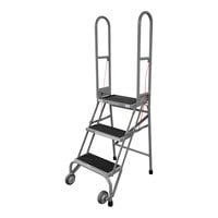 Cotterman StockNStore 16" x 10" x 30" 3-Step Gray Powder-Coated Steel Folding Rolling Ladder with Ribbed Vinyl Tread SAS3A2E1 - 350 lb. Capacity