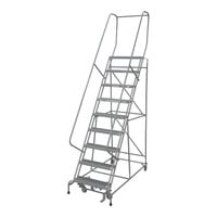 Cotterman Series 1000 24" x 10" x 90" 9-Step Gray Powder-Coated Steel Rolling Ladder with UnaGrip Serrated Tread D0460095-15 - 450 lb. Capacity
