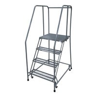 Cotterman Series 1000 24" x 20" x 40" 4-Step Gray Powder-Coated Steel Rolling Ladder with Perforated Tread D0460090-27 - 450 lb. Capacity