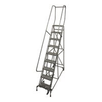 Cotterman Series 1000 16" x 10" x 90" 9-Step Gray Powder-Coated Steel Rolling Ladder with UnaGrip Serrated Tread D0460095-14 - 450 lb. Capacity