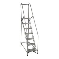 Cotterman Series 1000 16" x 10" x 70" 7-Step Gray Powder-Coated Steel Rolling Ladder with UnaGrip Serrated Tread D0460092-16 - 450 lb. Capacity