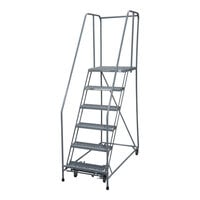 Cotterman Series 1000 24" x 20" x 60" 6-Step Gray Powder-Coated Steel Rolling Ladder with Perforated Tread D0460093-23 - 450 lb. Capacity