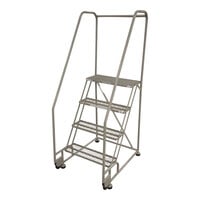 Cotterman TiltNRoll 24" x 10" x 40" 4-Step Gray Powder-Coated Steel Rolling Ladder with UnaGrip Serrated Tread D0920122-04 - 450 lb. Capacity