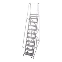 Cotterman Series 1000 24" x 20" x 110" 11-Step Gray Powder-Coated Steel Rolling Ladder with Perforated Tread 1011R2A6E2 - 450 lb. Capacity