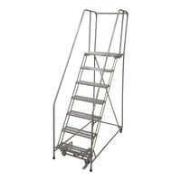 Cotterman Series 1000 24" x 20" x 70" 7-Step Gray Powder-Coated Steel Rolling Ladder with UnaGrip Serrated Tread D0460093-17 - 450 lb. Capacity