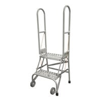 Cotterman StockNStore 16" x 10" x 20" 2-Step Gray Powder-Coated Steel Folding Rolling Ladder with Perforated Tread SAS2A6E1 - 350 lb. Capacity