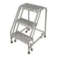 Cotterman Series 1000 16" x 10" x 30" 3-Step Gray Powder-Coated Steel Rolling Ladder with UnaGrip Serrated Tread D0460089-06-001 - 450 lb. Capacity