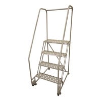 Cotterman TiltNRoll 24" x 10" x 40" 4-Step Gray Powder-Coated Steel Rolling Ladder with Perforated Tread D0920122-21 - 450 lb. Capacity