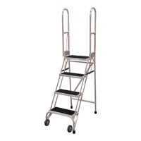 Cotterman StockNStore 16" x 10" x 40" 4-Step Gray Powder-Coated Steel Folding Rolling Ladder with Ribbed Vinyl Tread SAS4A2E1 - 350 lb. Capacity