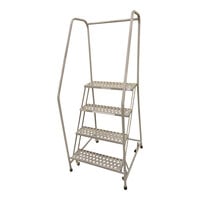 Cotterman Series 1000 24" x 10" x 40" 4-Step Gray Powder-Coated Steel Rolling Ladder with Perforated Tread D0460090-14 - 450 lb. Capacity