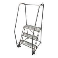 Cotterman TiltNRoll 24" x 10" x 30" 3-Step Gray Powder-Coated Steel Rolling Ladder with UnaGrip Serrated Tread D0920121-04 - 450 lb. Capacity