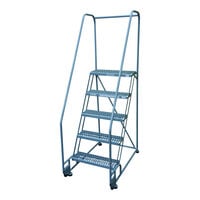 Cotterman TiltNRoll 24" x 10" x 50" 5-Step Gray Powder-Coated Steel Rolling Ladder with UnaGrip Serrated Tread D0920123-04 - 450 lb. Capacity