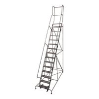 Cotterman Series 1500 24" x 10" x 150" 15-Step Gray Powder-Coated Steel Rolling Ladder with UnaGrip Serrated Tread D0470039-13 - 450 lb. Capacity