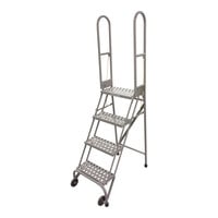 Cotterman StockNStore 16" x 10" x 40" 4-Step Gray Powder-Coated Steel Folding Rolling Ladder with Perforated Tread SAS4A6E1 - 350 lb. Capacity