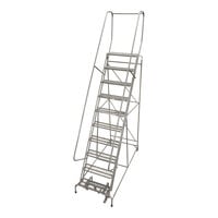 Cotterman Series 1000 24" x 10" x 100" 10-Step Gray Powder-Coated Steel Rolling Ladder with Perforated Tread D0460095-27 - 450 lb. Capacity