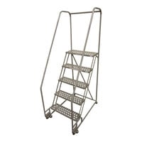 Cotterman TiltNRoll 24" x 10" x 50" 5-Step Gray Powder-Coated Steel Rolling Ladder with Perforated Tread D0920123-22 - 450 lb. Capacity