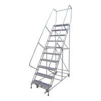Cotterman Series 1000 24" x 10" x 100" 10-Step Gray Powder-Coated Steel Rolling Ladder with UnaGrip Serrated Tread D0460095-17 - 450 lb. Capacity
