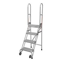 Cotterman StockNStore 16" x 10" x 40" 4-Step Gray Powder-Coated Steel Folding Rolling Ladder with UnaGrip Serrated Tread SAS4A3E1 - 350 lb. Capacity