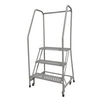 Cotterman Series 1000 16" x 10" x 60" 3-Step Gray Powder-Coated Steel Rolling Ladder with Perforated Tread D0460090-11 - 450 lb. Capacity