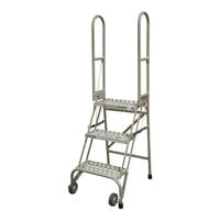 Cotterman StockNStore 16" x 10" x 30" 3-Step Gray Powder-Coated Steel Folding Rolling Ladder with Perforated Tread SAS3A6E1 - 350 lb. Capacity