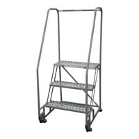 Cotterman TiltNRoll 24" x 10" x 30" 3-Step Gray Powder-Coated Steel Rolling Ladder with Perforated Tread D0920121-21 - 450 lb. Capacity