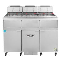 Vulcan 4VHG50AF-LP QuickFry Series 200 lb. Liquid Propane 4 Unit Floor Fryer with Analog Controls and KleenScreen PLUS Filtration System - 280,000 BTU