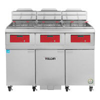 Vulcan 4VHG50DF-NAT QuickFry Series 200 lb. Natural Gas 4 Unit Floor Fryer with Digital Controls and KleenScreen PLUS Filtration System - 300,000 BTU