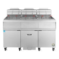 Vulcan 3VHG75AF-LP QuickFry Series 225 lb. Liquid Propane 3 Unit Floor Fryer with Analog Controls and KleenScreen PLUS Filtration System - 300,000 BTU