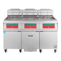 Vulcan 4VHG75CF-LP QuickFry Series 300 lb. Liquid Propane 4 Unit Floor Fryer with Computer Controls and KleenScreen PLUS Filtration System - 400,000 BTU