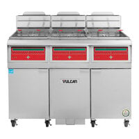 Vulcan 4VHG50CF-NAT QuickFry Series 200 lb. Natural Gas 4 Unit Floor Fryer with Computer Controls and KleenScreen PLUS Filtration System - 300,000 BTU