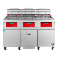 Vulcan 3VHG75DF-LP QuickFry Series 225 lb. Liquid Propane 3 Unit Floor Fryer with Digital Controls and KleenScreen PLUS Filtration System - 300,000 BTU