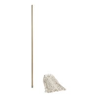 Lavex Wet Mop Kit with 24 oz. #32 Natural Cotton Cut-End Wet Mop and 60" Wooden Handle with Metal Threads
