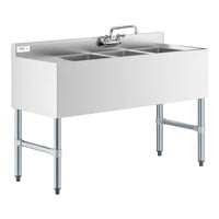 Regency 3 Bowl Underbar Sink with Faucet and Drainboard - 48" x 18 3/4"
