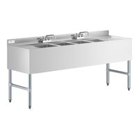 Regency 4 Bowl Underbar Sink with 2 Faucets and 2 Drainboards - 72" x 21"