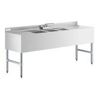 Regency 3 Bowl Underbar Sink with Faucet and 2 Large Drainboards - 72" x 21"