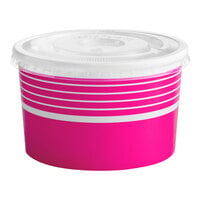 Choice 16 oz. Pink Paper Frozen Yogurt / Food Cup With Flat Lid - 50/Pack
