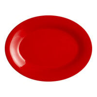 Acopa Foundations 9 1/2" x 7 1/4" Red Wide Rim Melamine Platter - 12/Pack