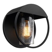 Globe Modern Outdoor Matte Black Wall Sconce with Seeded Glass Shade - 120V, 60W