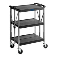 Lavex 26 13/16" x 16 1/8" x 36" Small Black 3-Shelf Folding Plastic Utility Cart with Ergonomic Handles