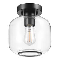 Globe Contemporary Matte Black Flush Mount Light with Clear Glass Shade - 120V, 60W