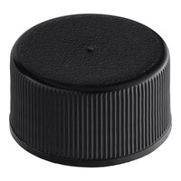 24/414 Flat Black Ribbed Continuous Thread Plastic Lid with F217 Liner - 100/Pack